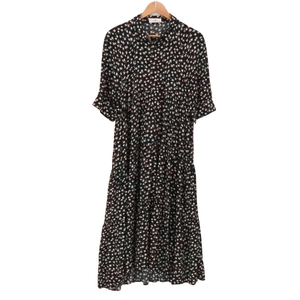 Natural Life Rebecca Ditzy Floral Tiered Midi Dress Womens Size M Button Cottage